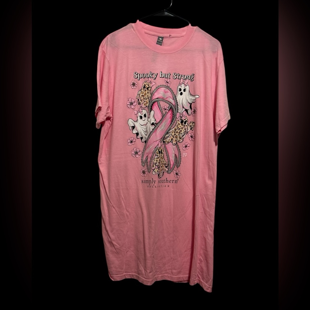 Simply Southern NWT Spooky Strong Ghost Cheetah Print Breast Cancer Awareness XL - Picture 5 of 6